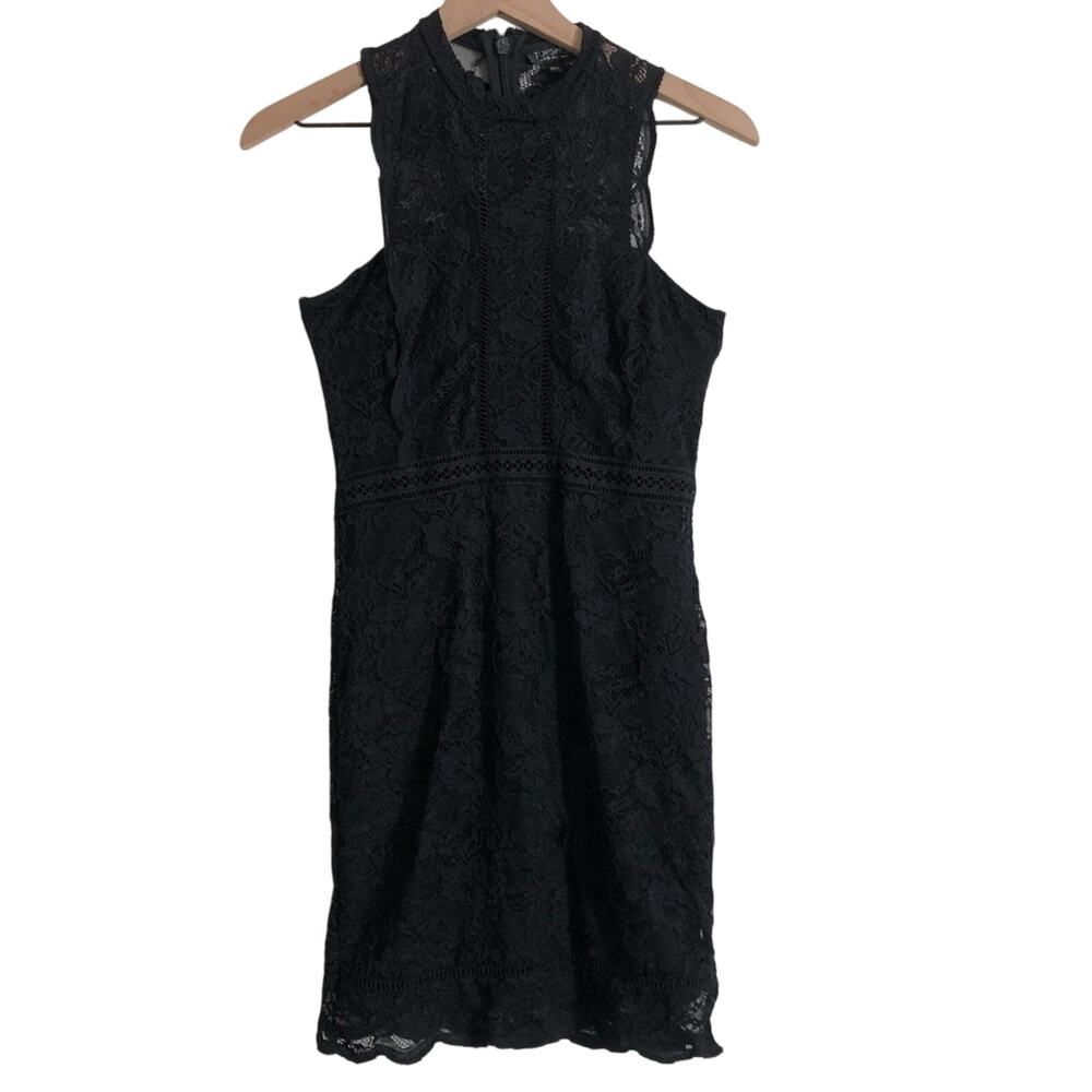 Topshop Black Lace Fitted Sleeveless Tank Racerback High Neck Mini Dress 6